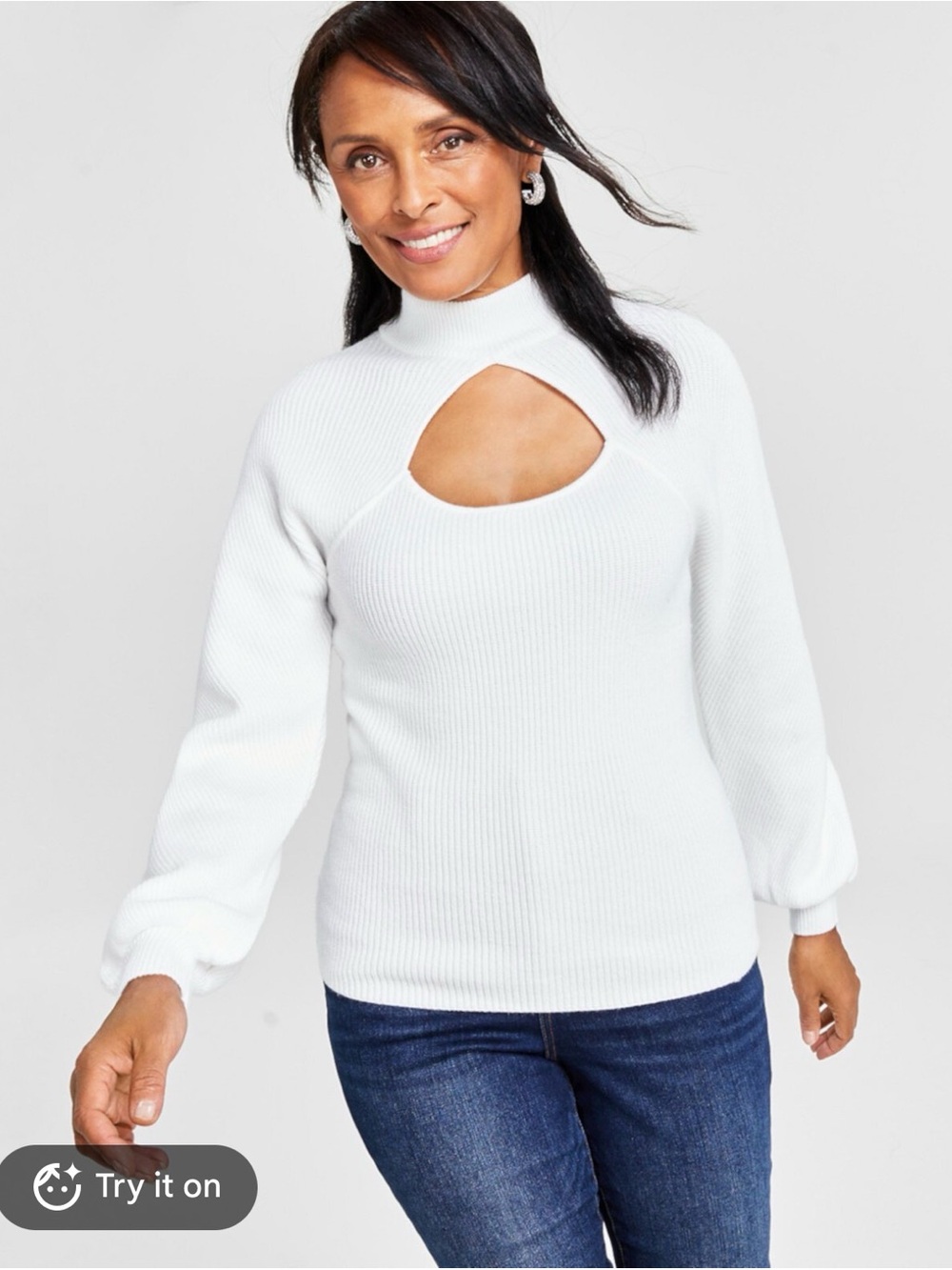 INC International Concepts White Cutout Turtleneck Sweater
